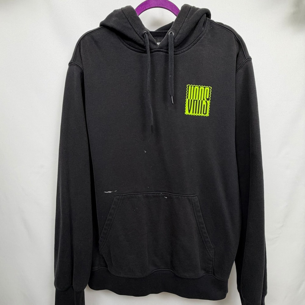Vans Off The Wall Graphic Hoodie Mens Large Black Neon Green Established 1966